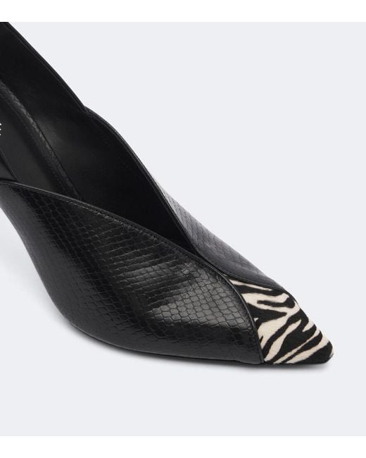 Isabel Marant Black Luza Calf Hair-Trimmed Snake-Effect Leather Pumps