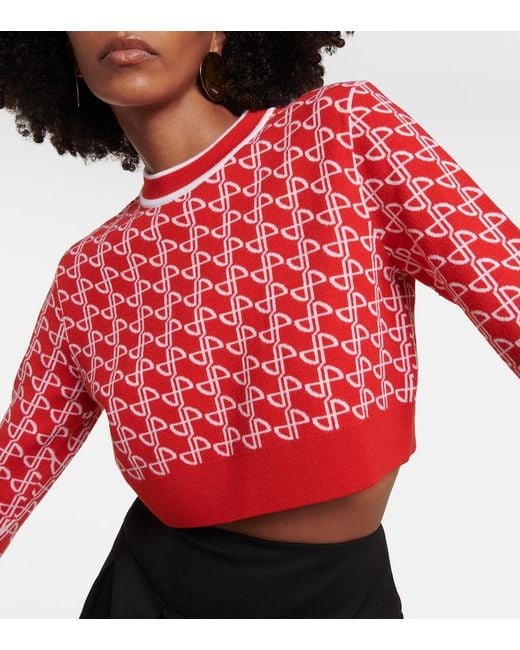 Patou Red Logo Jacquard Wool Sweater