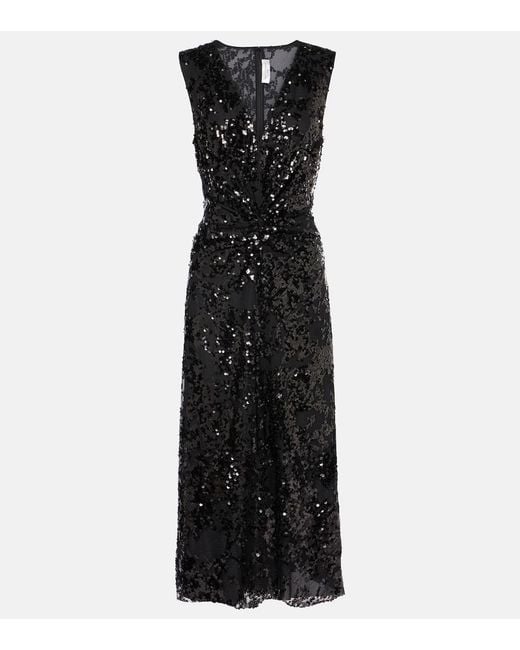 Victoria Beckham Black Sequined Gathered Midi Dress