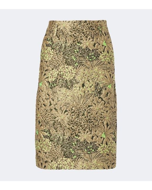 Dries Van Noten Green Floral Jacquard Midi Skirt