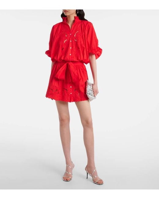 Juliet Dunn Red Broderie Anglaise Cotton Poplin Minidress