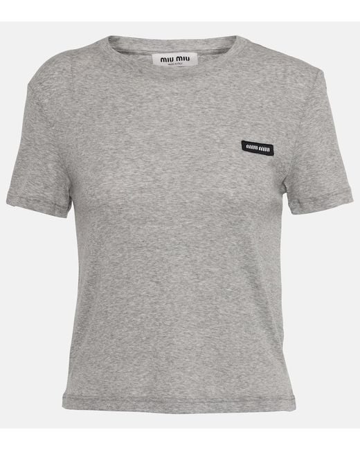 Miu Miu Gray Cotton Jersey T-Shirt