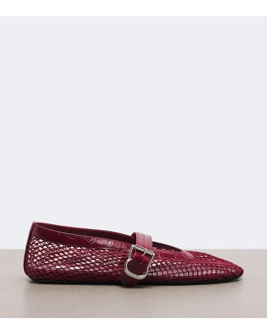 Alaïa Red Croc-Effect Fishnet Ballet Flats