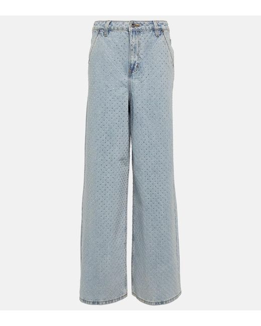 Jeans anchos adornados de tiro alto Self-Portrait de color Blue