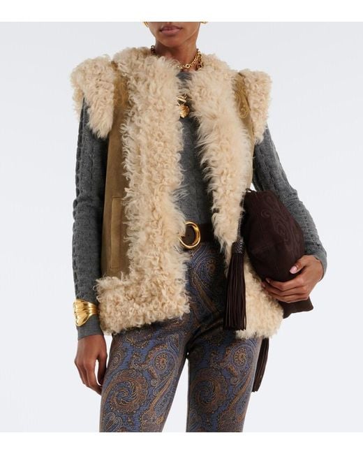 Etro Natural Shearling-Lined Embroidered Vest