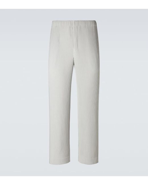 Homme Plissé Issey Miyake White Color Pleats Straight Pants for men