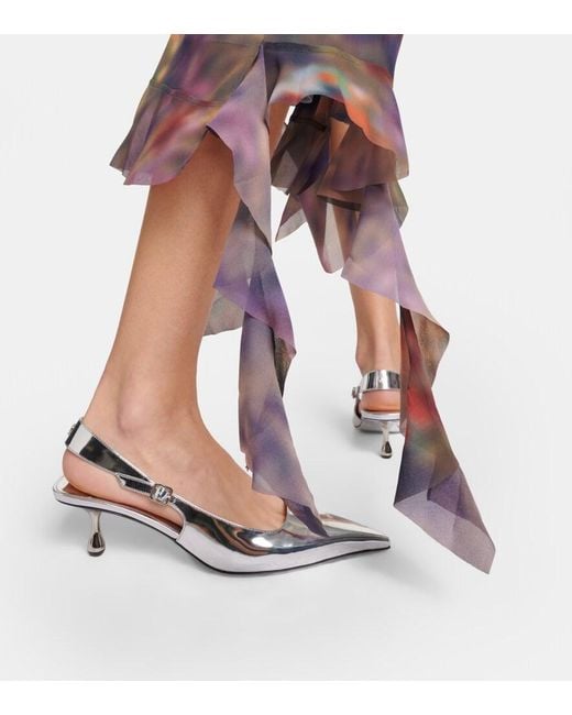 Jimmy Choo White Amel Metallic Leather Slingback Pumps