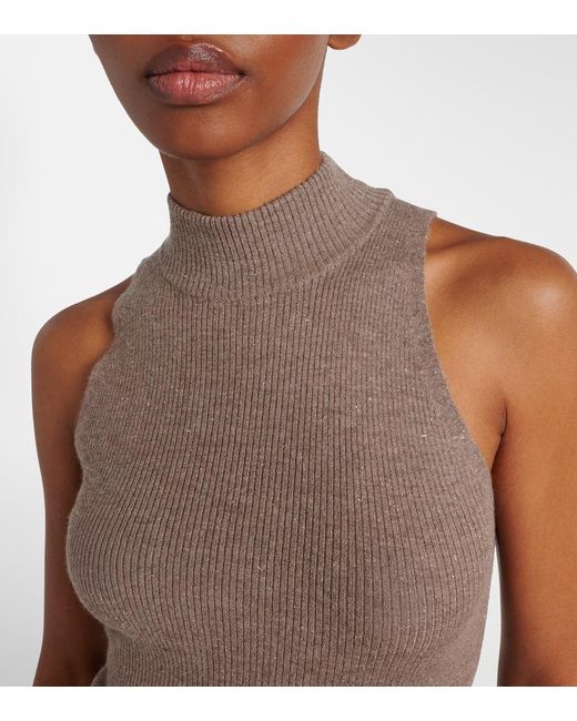 Brunello Cucinelli Brown Ribbed-Knit Turtleneck Top