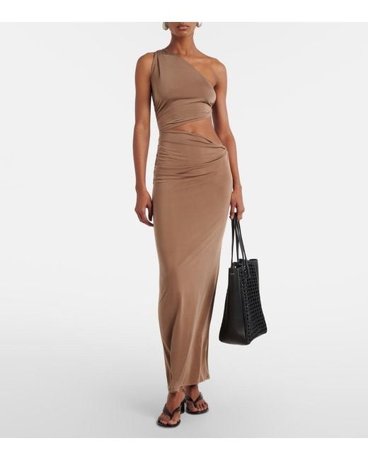 JADE Swim Brown Yana Cutout One-Shoulder Maxi Dress