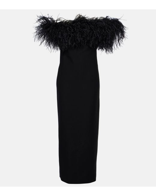 Valentino Black Crepe Couture Feather-trimmed Gown
