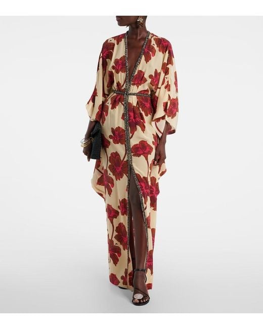 Johanna Ortiz Red Embellished Silk Maxi Dress