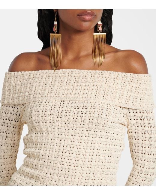 Isabel Marant Natural Dermottega Crochet Off-Shoulder Top