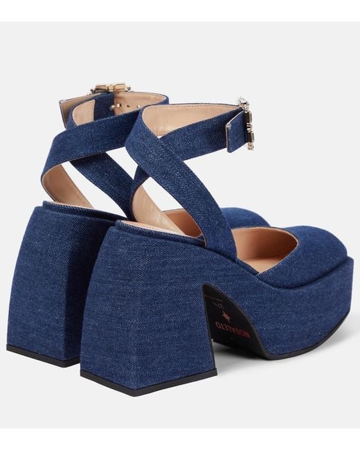 NODALETO Blue Bulla Sofia Denim Platform Pumps
