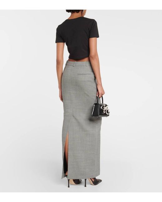 Alessandra Rich Gray Checked Wool Maxi Skirt
