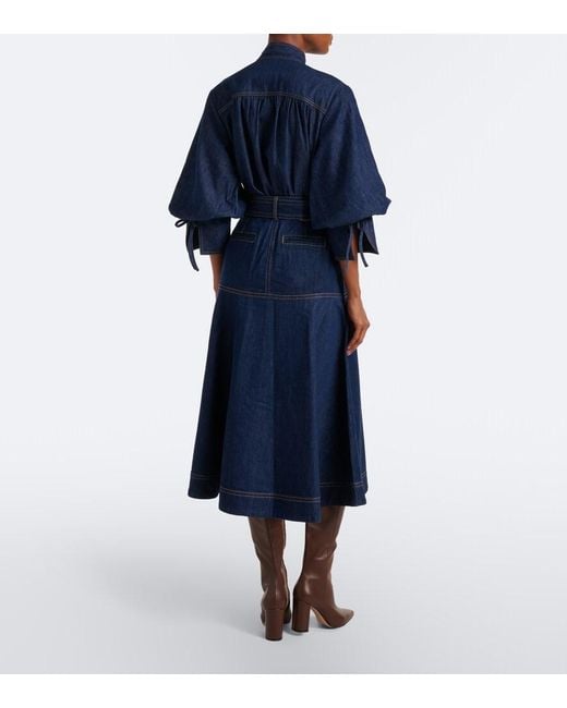 Zimmermann Blue Belted Denim Midi Skirt