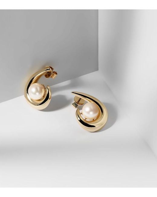 Mateo Metallic Pearl Curl 14Kt Earrings With Freshwater Pearls
