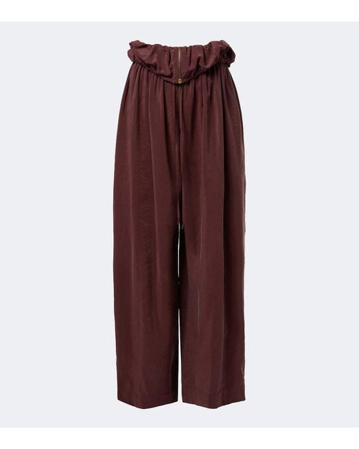 Chloé Purple Silk-Blend Poplin Wide-Leg Pants