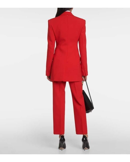 Sportmax Red Vischio Double-Breasted Wool-Blend Blazer