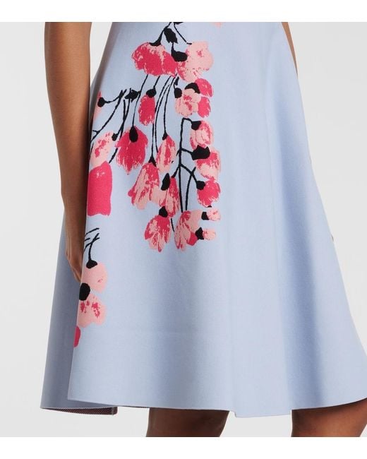 Carolina Herrera Blue Floral Jacquard Midi Dress