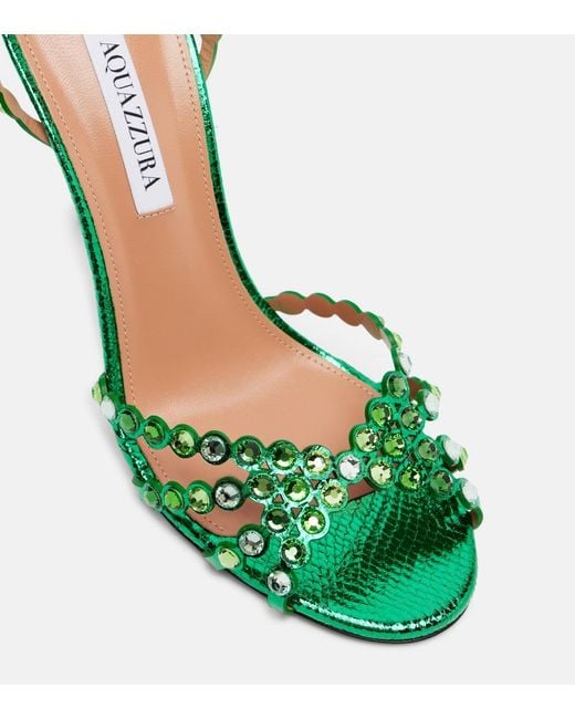 Aquazzura Green Tequila 105 Embellished Leather Sandals