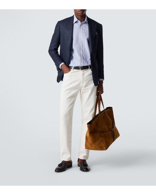 Thom Sweeney Blue Checked Wool And Silk Blazer for men