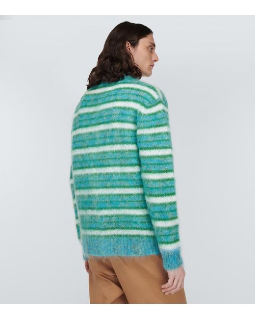 Marni Green Striped Mohair-Blend Cardigan for men