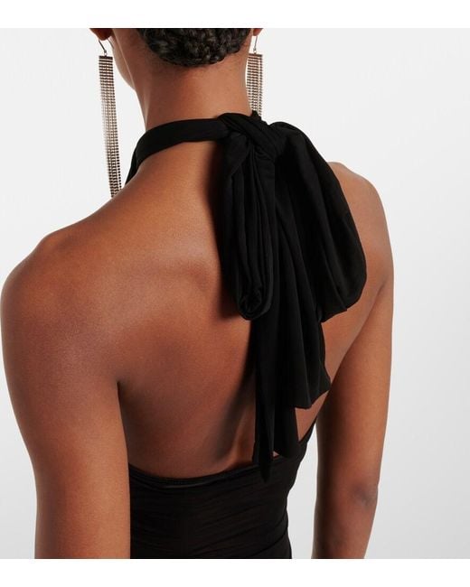 Magda Butrym Black Floral-Applique Sheer Cocktail Dress
