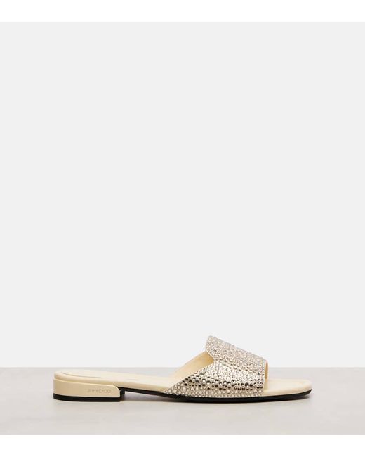 Jimmy Choo Natural Pantoletten Dina Aus Satin Mit Kristallen