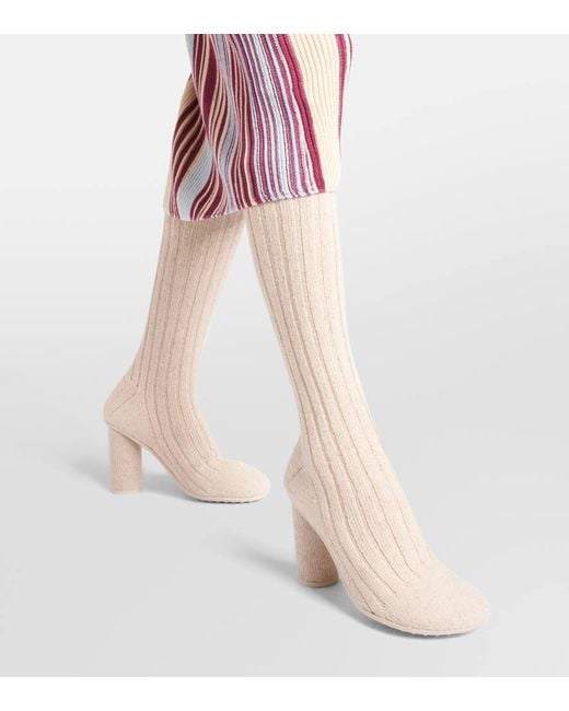Bottega Veneta White Knitted Atomic Boots 90