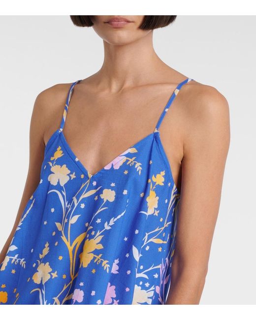 Juliet Dunn Blue Floral Cotton And Linen Midi Dress