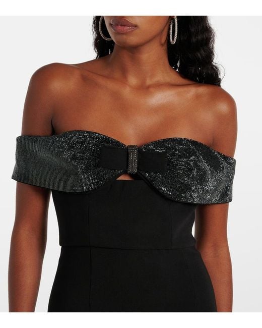 Self-Portrait Black Bow-Detail Off-Shoulder Crepe Minidress