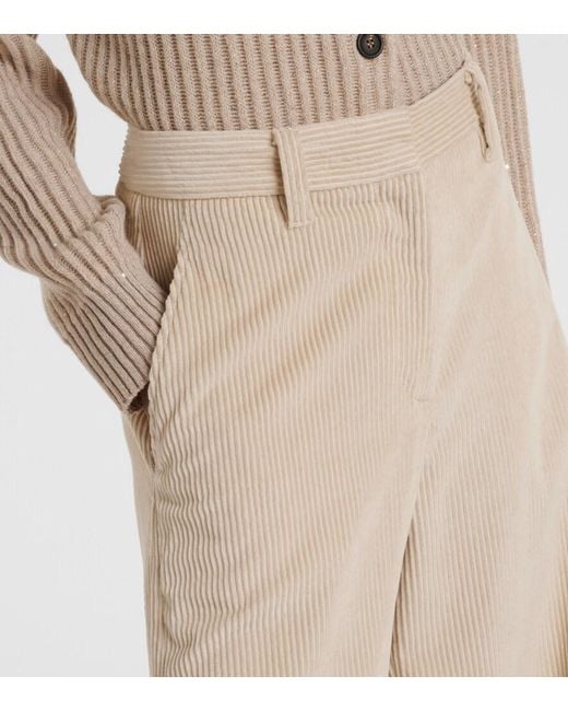Brunello Cucinelli Natural Monili Cotton Corduroy Wide-Leg Pants