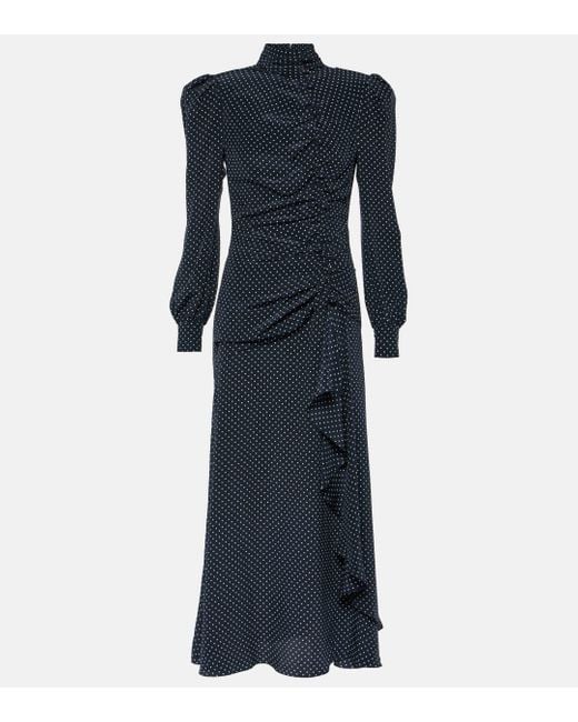 Alessandra Rich Blue Ruched Silk Midi Dress