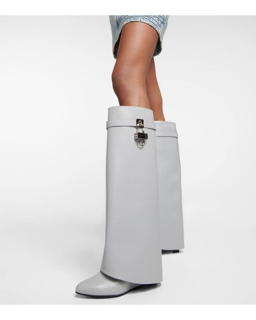Givenchy Shark Lock Leather Knee-high Boots in Gray | Lyst