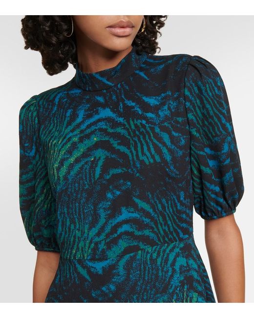 Diane von Furstenberg Blue Nella Tiger-Print Crepe Midi Dress