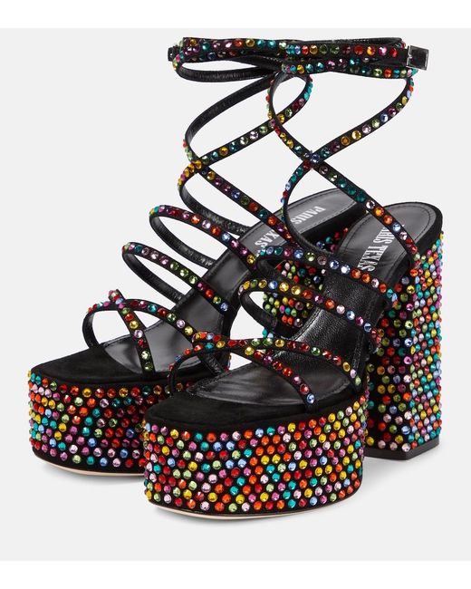 Paris Texas Black Holly Evita Embellished Leather Sandals