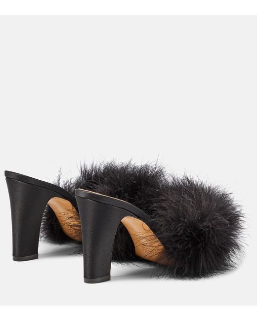 Maison Margiela Black Feather-Embellished Mules