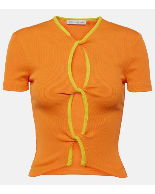 Christopher Esber Orange T-Shirt Open Twist Aus Rippstrick