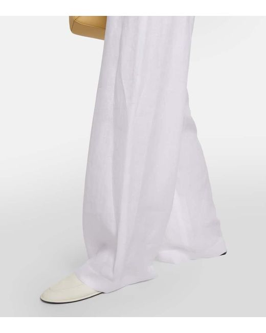 Loro Piana White Weite High-Rise-Hose Aus Leinen