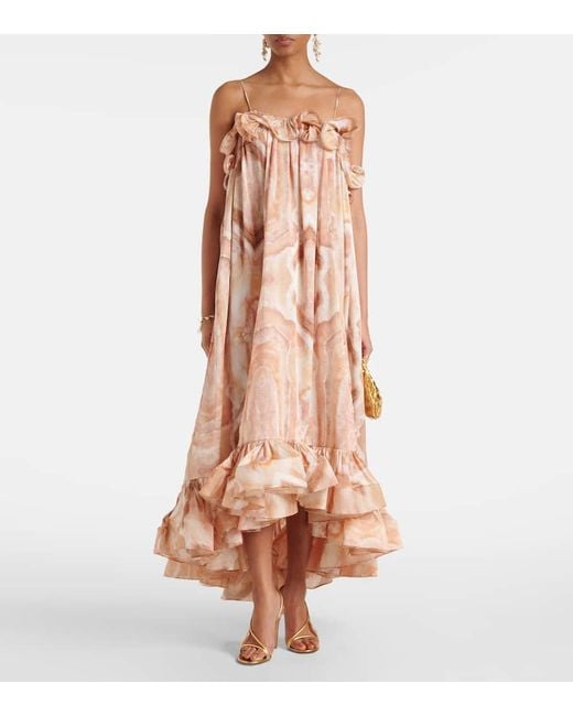 Zimmermann Brown Bedrucktes Maxikleid Illuminate Aus Seide