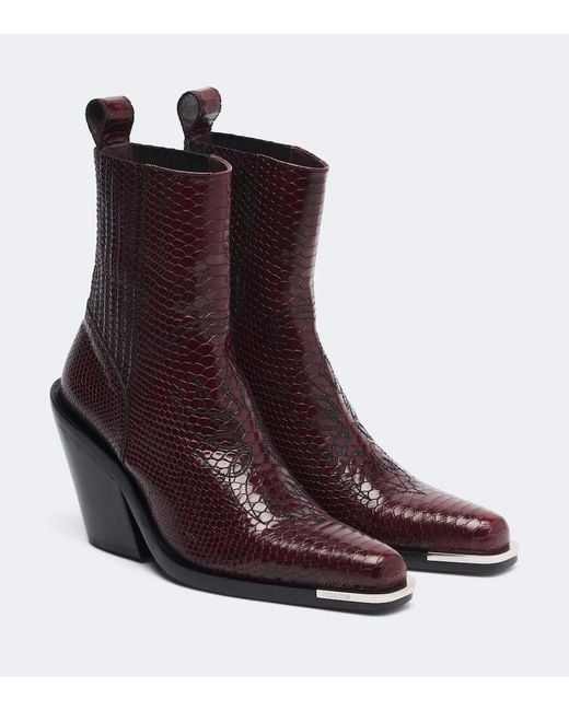 Rabanne Brown Snake-Effect Leather Cowboy Boots