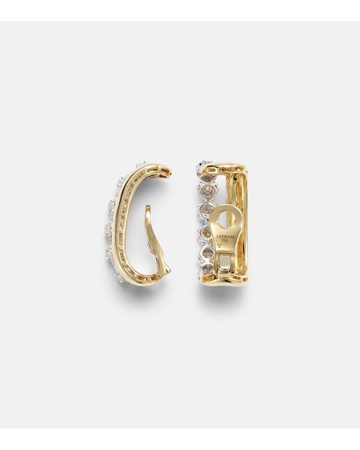 YEPREM Metallic Golden Strada 18Kt And 18Kt Clip-On Earrings With Diamonds