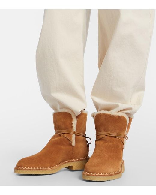 Aquazzura Brown Megeve Shearling-Trimmed Suede Ankle Boots