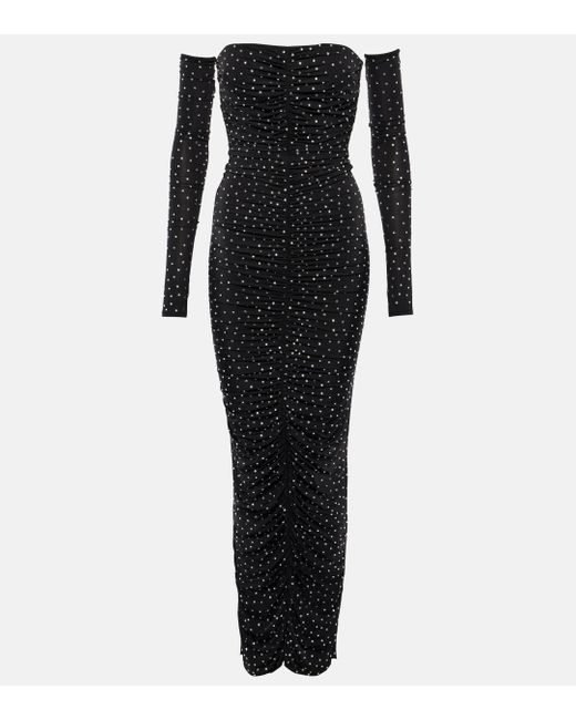 Alex Perry Black Embellished Strapless Jersey Maxi Dress