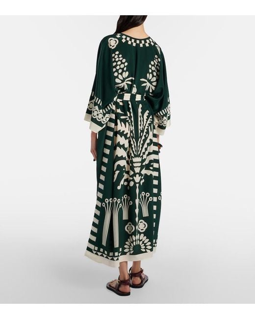 Eres Green Belted Printed Silk Kaftan