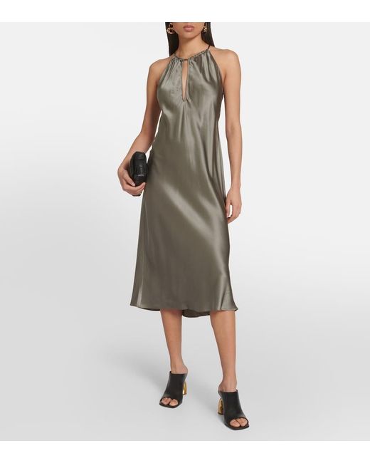 Nili Lotan Green Eglantine Halterneck Silk Midi Dress