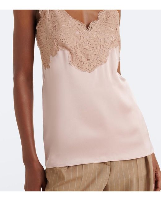 Valentino Pink Lace-Trimmed Cady Camisole