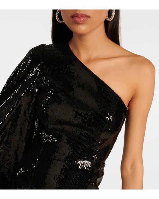 Rebecca Vallance Black Nika Sequined Feather-trimmed Minidress