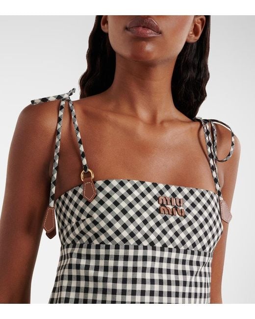 Robe Gingham En Coton Miu Miu en coloris Black