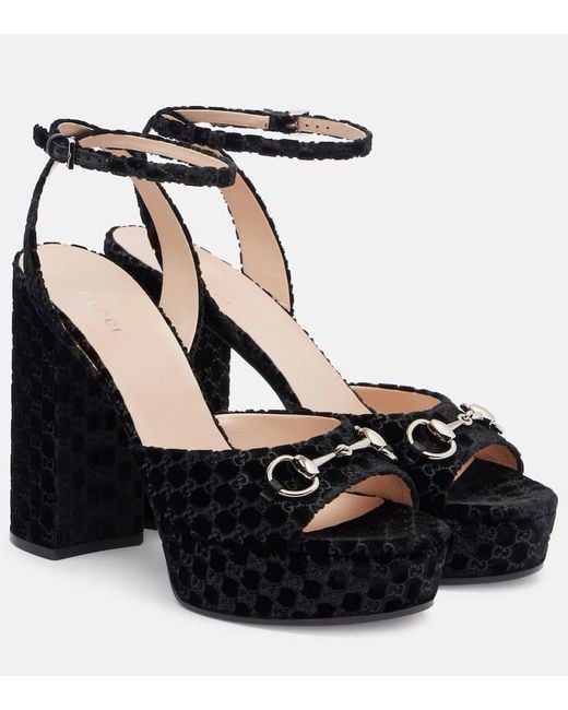Gucci Black Lady Horsebit Velvet Sandals